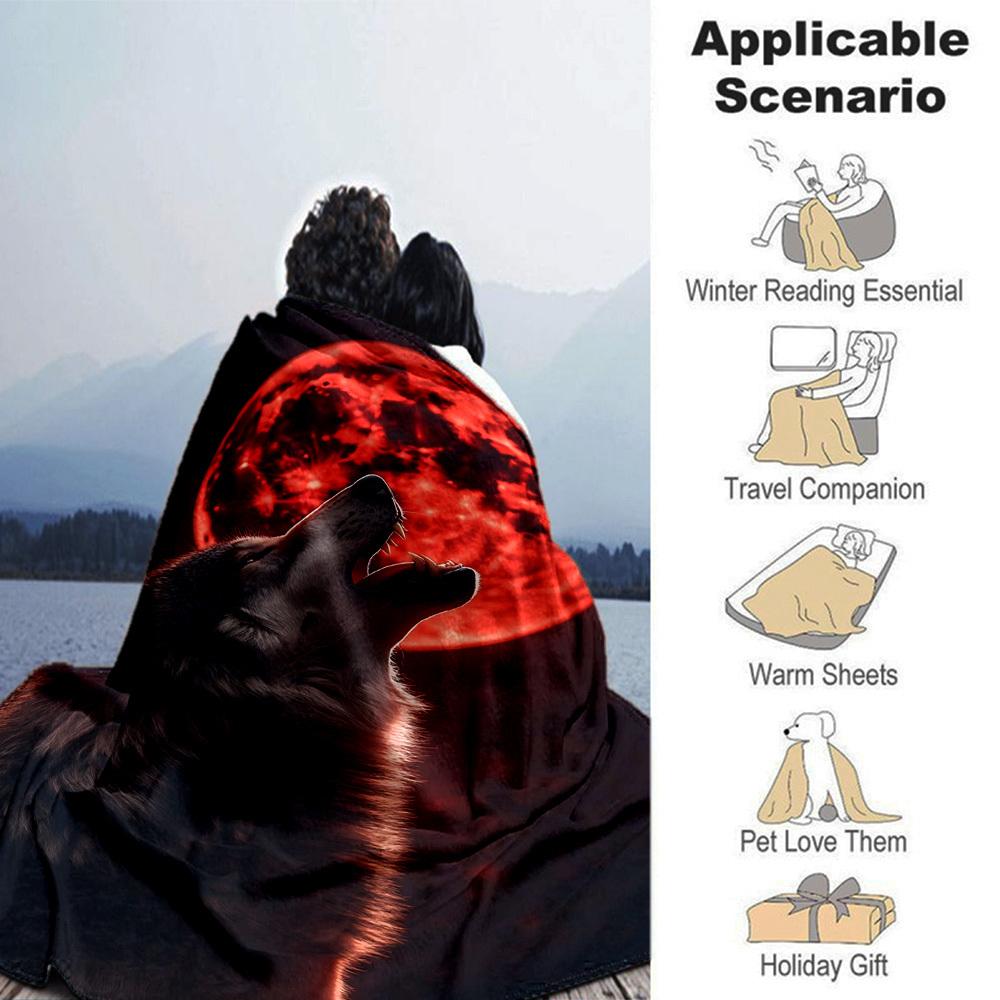 1pc Wolf Howling Moon Throw Blanket Soft Flannel, Cozy All Season Polyester Perfect for Home, Office