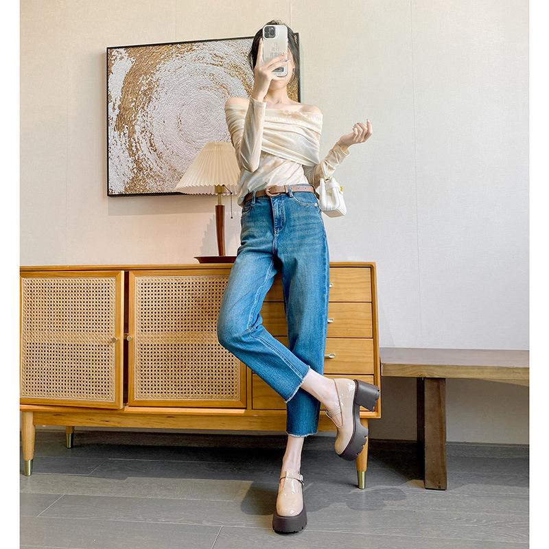 12Lm geringe Innenhöhenerhöhung khaki Mary Janes kleine Lederschuhe Damen runde Zehen superhoher Absatz kleine Größe Plateau Einzelne Schuhe 33