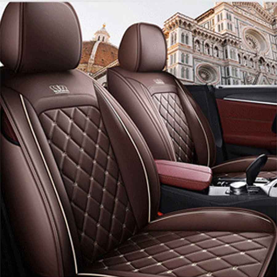Deluxe Universal 5-Seat PU Leather Car Seat Covers Full set Front Rear Seat Cushion Anti-scratch Protection коричневый