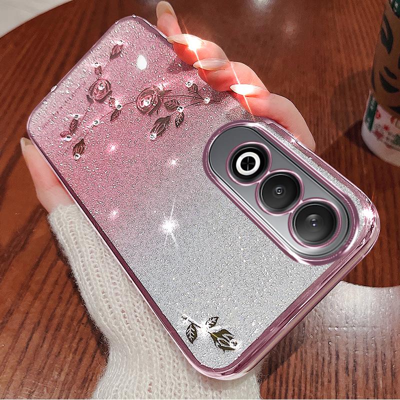 

KADEM For OnePlus Nord CE4 5G TPU Case Flower Gradient Color Glitter Cover with Lanyard Rose Gold