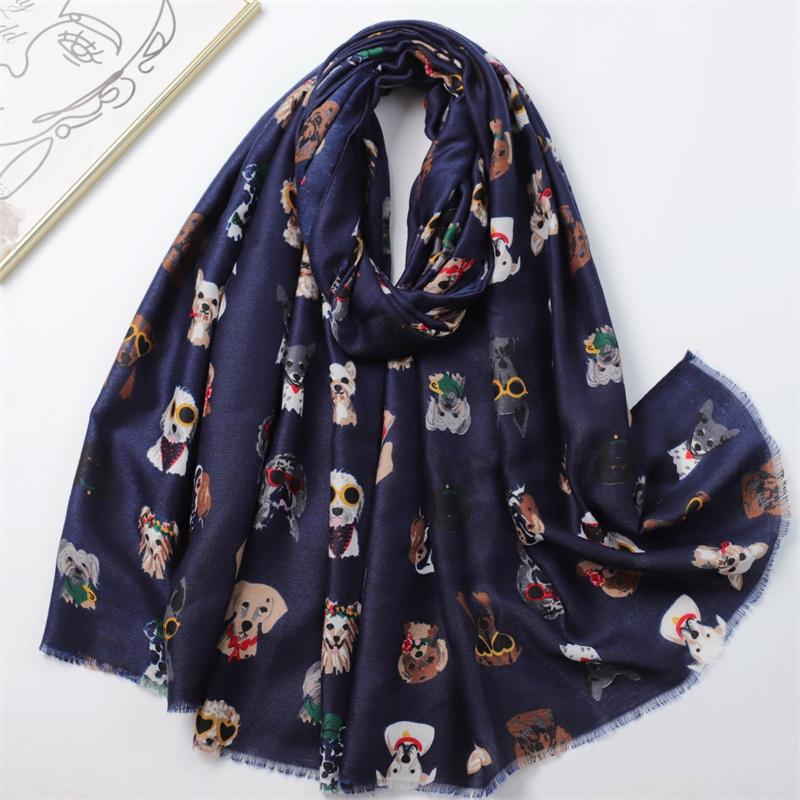 Winter Charming Dachshund Dog Pattern Viscose Shawls Scarf With Glasses- Soft Thick Pashmina Hijab with Playful Kitten Designs
