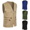 Mens Multi Pocket Group Work Vest Outdoor Tactical Hiking Fishing Vests Solid Photography Director Sleeveless Zipper Jacket Vest