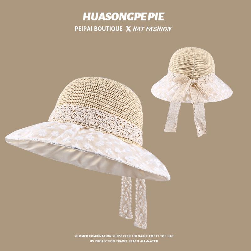 

New large-brimmed mesh lace sunscreen hat, face covering, versatile UV protection beach sun hat M（56-58cm）