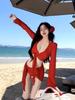 New Seaside Vacation Pure Desire Sexy Split Skirt Three-piece Swimsuit Small Chest Long Sleeve Internet Celebrity Bikini