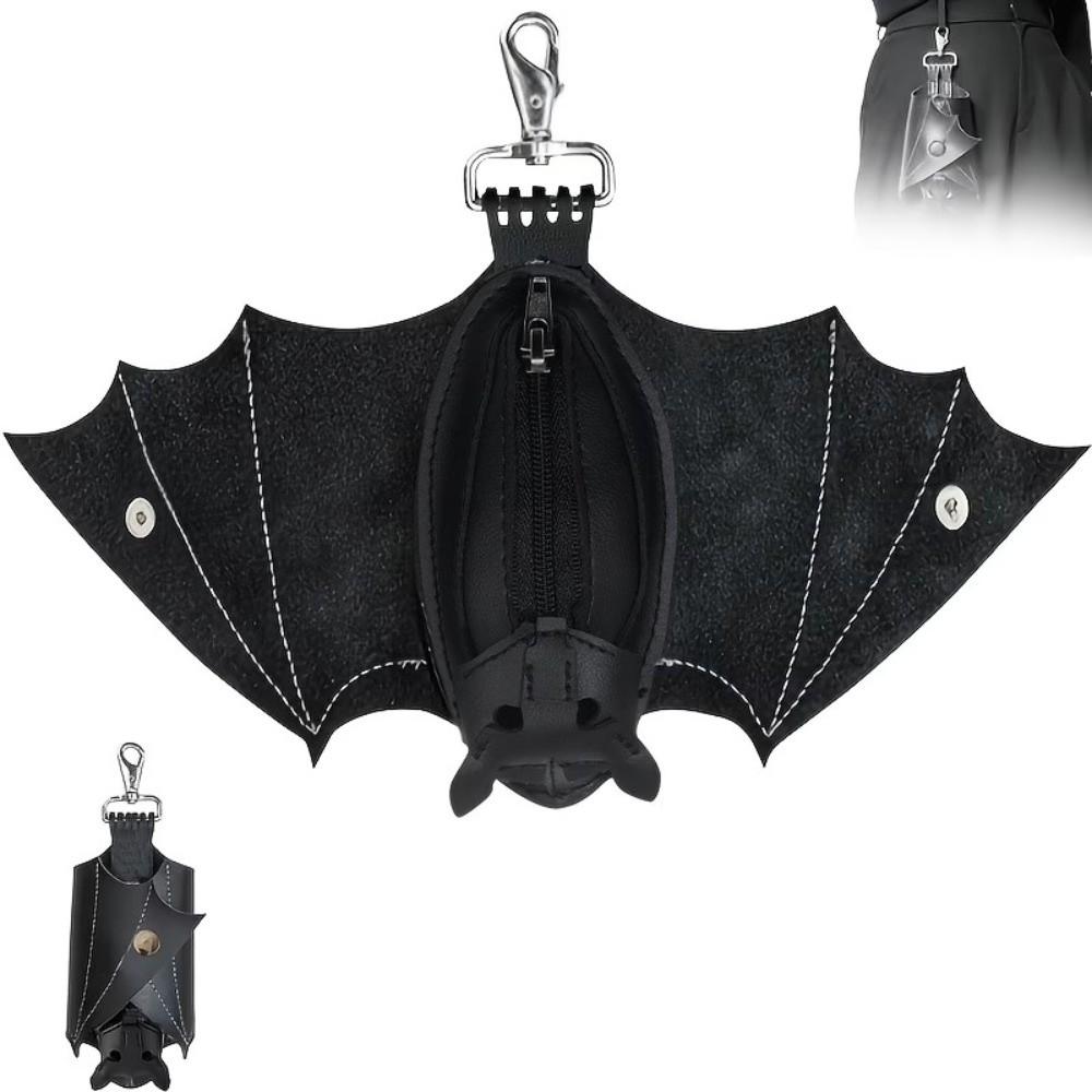 Creative Bat Wallet Keychain Coin Purse Leather Bat Keychain Funny Halloween Bat Pendant Key Decor