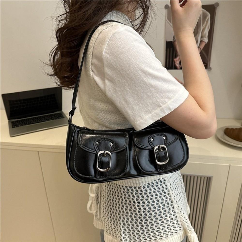 Y2k Pu Leather Shoulder Bag Vintage Zipper Handbag Fashion Women's Armpit Bag  Commuting
