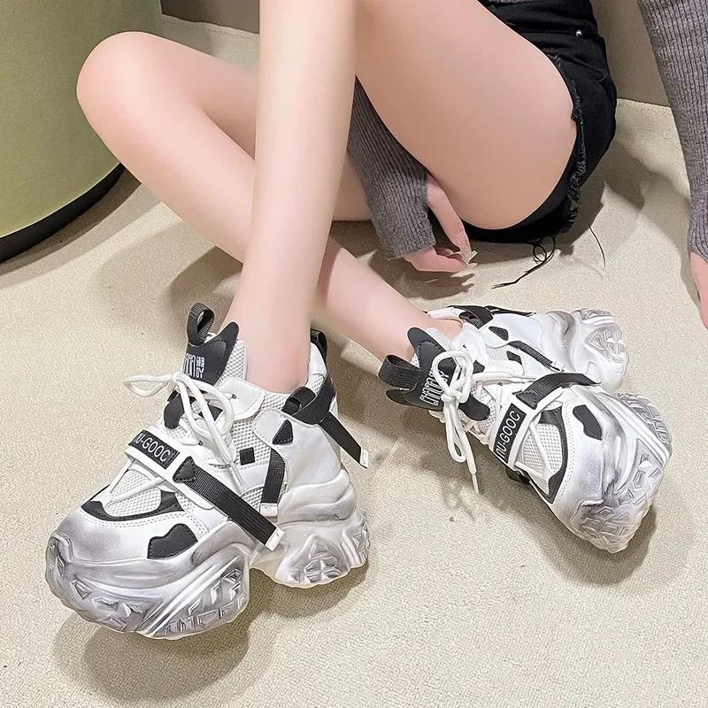 10.5CM New Women's Breathable Mesh Platform Shoes Outdoor Increase Height Chunky Sneakers for Women Casual Walking Shoes Tenis