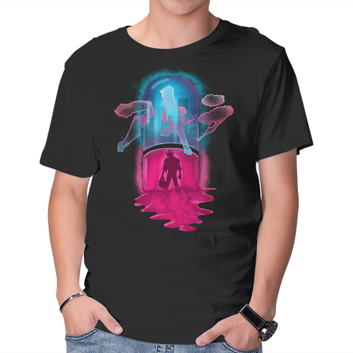 Unisex Crew Neck T-Shirt Neo-Tokyo Pill Graphic Short Sleeve Casual Tee M