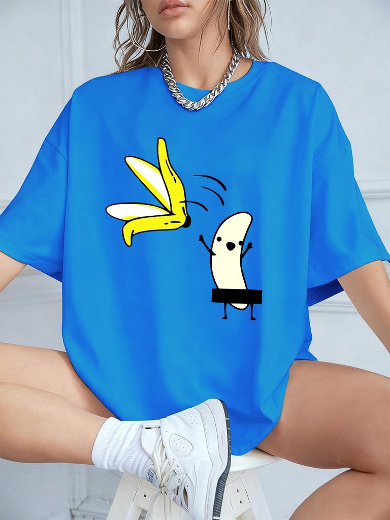 Cartoon Banana Dancing Prints TShirts Womens Cotton Summer Short Sleeve Tops Comfortable Loose ONeck T Shirt Casual Clothes