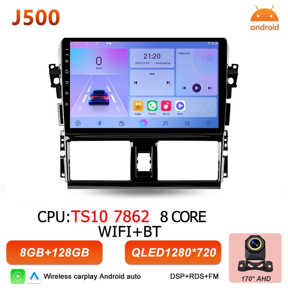 Android 16 Car Radio Carplay For Toyota Yaris Vios 2014 2015 2016 Multimedia Player 2k Touch Screen Bluetooth GPS Navigation DVD