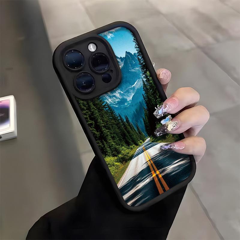 Highway Mountain and Forest Scenery Phone Case Suitable for iPhone 17 16 15 14 13 12 11 Pro/Max/Plus Anti Drop and Anti Shock