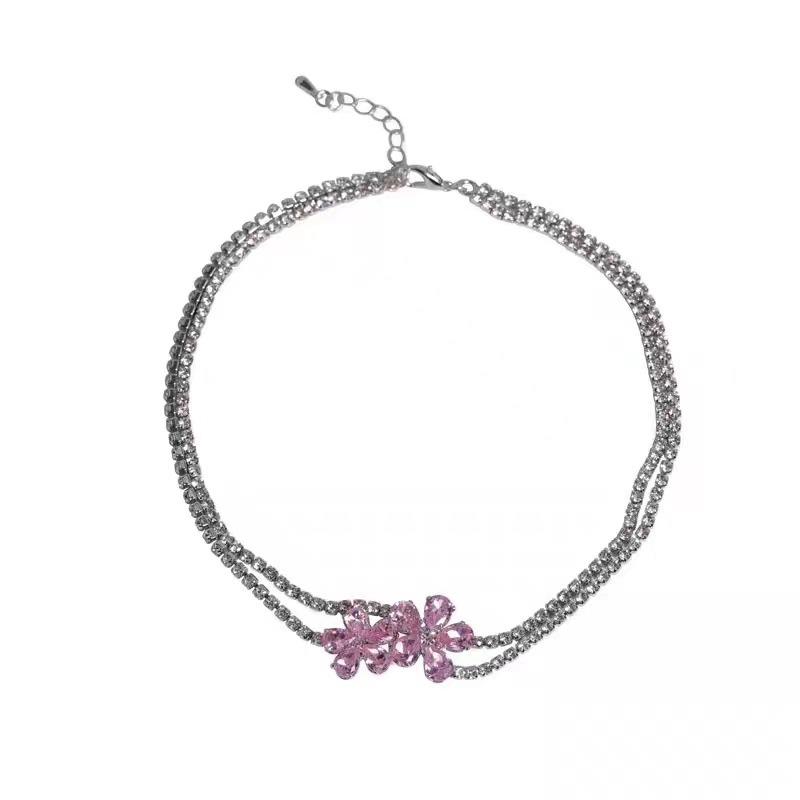 

Temperament Flower Necklace Diamond Splicing Necklace Design Sweet Cool ins Pendant Collarbone Chain Spice Girl Accessories Women