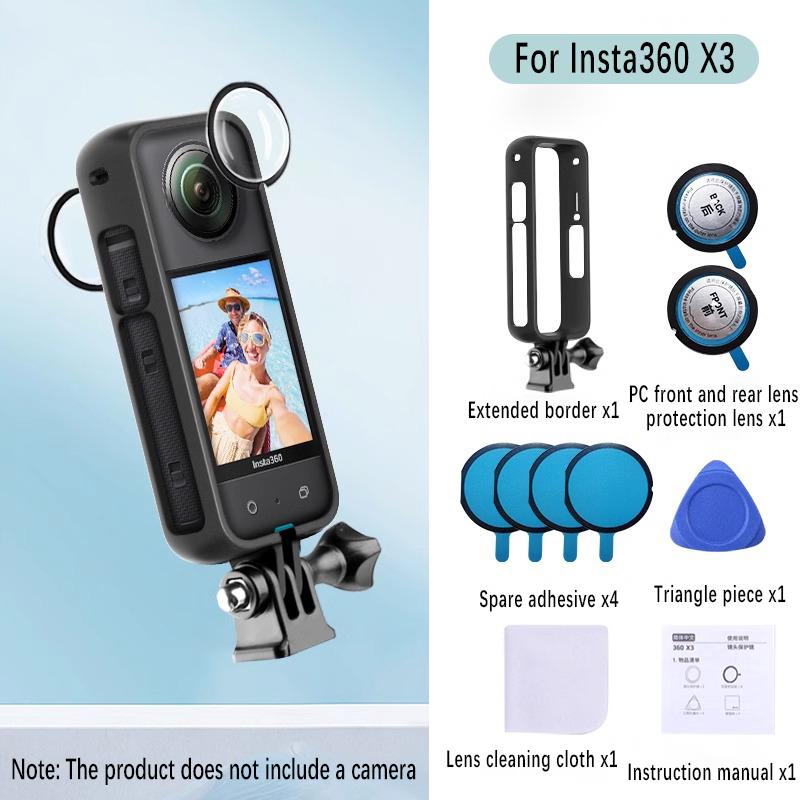 Suitable for Insta360 X3 camera accessories plastic protective frame, tempered film, PC lens protector