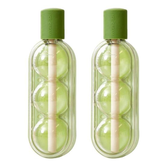 2Pcs 2-in-1 Silicone Popsicle Mold with Straw Quick Freezing Triple Balls Ice Ball Maker BPA-Free Summer Cool Water Drinks Bottle Ice Tray for Yogurt
