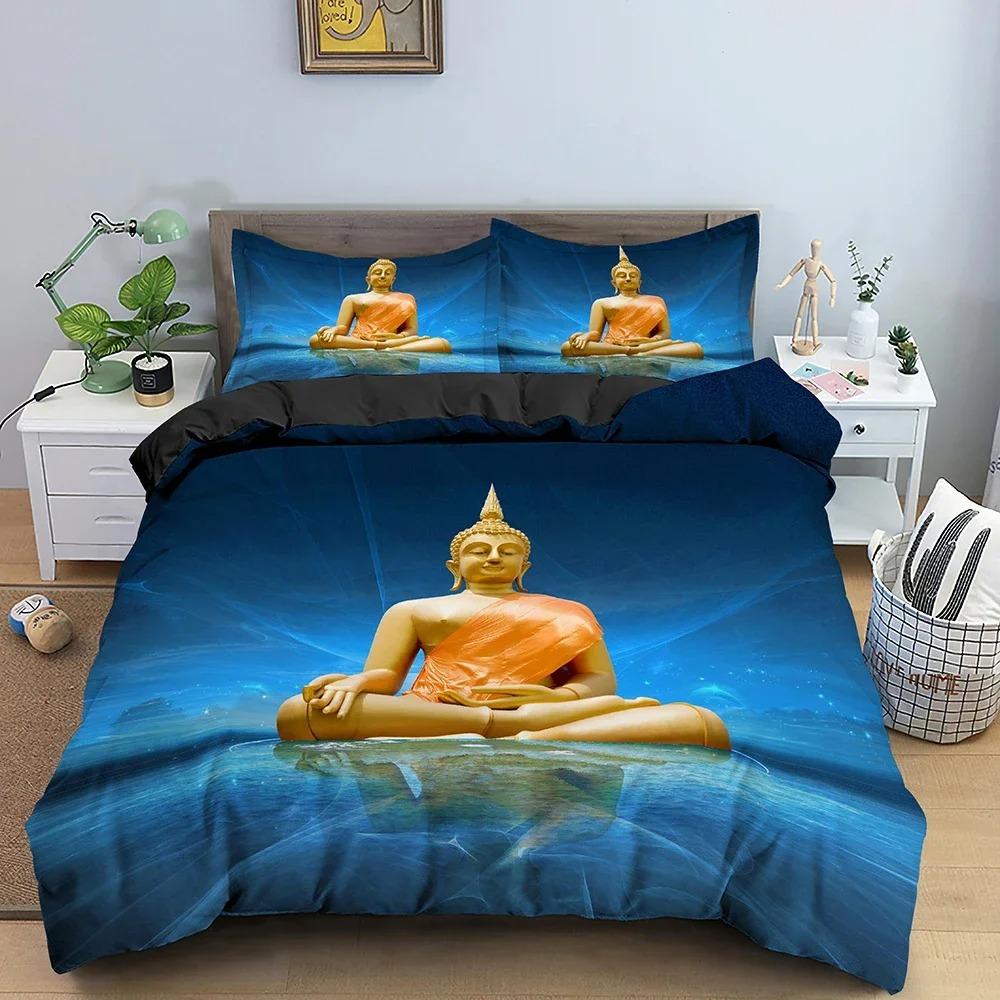 Buddha Statue Duvet Cover Buddhism Printed Bedding Set Comforter Covers Twin King Quilt Cover With Pillowcase Bedclothes