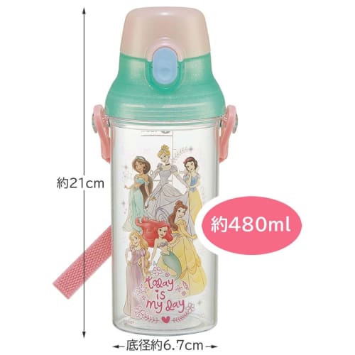 Skater Children's Clear Plastic Water Bottle 480ml Disney Princess with Scale to Manage Hydration PSB5TRC-A