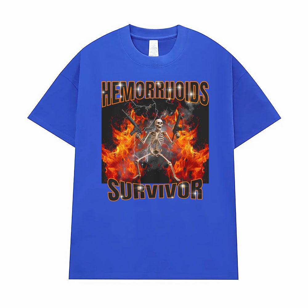 Hemoroidy Survivor Gen Z Humor Prokleté Grafické Tričko pro Muže Ženy Retro Gotické Tričko Oversized Volné Vysoce Kvalitní Trička