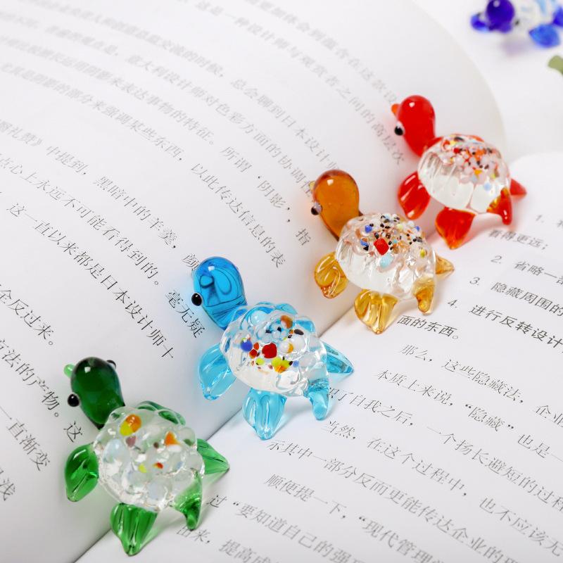 Colorful Mini Glass Sea Turtle Figurines Handicraft Sea Turtle Sea Animal Collectibles Tiny Turtle Glass Home Decor Ornaments