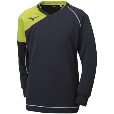 Mizuno Volleyball Long Sleeve Game Shirt, Moisture-Wicking, Quick-Drying, Unisex, V2MA8021, Size 94, Black X Lime Green, 2XL