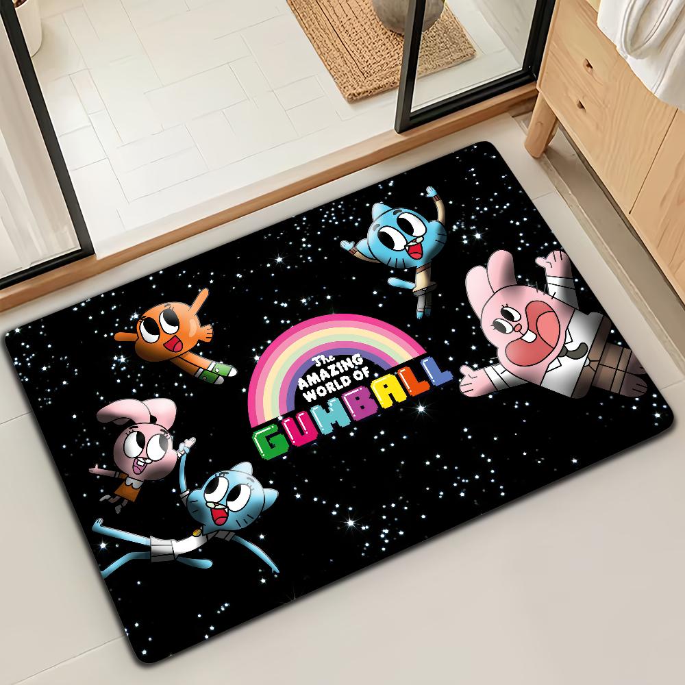 Cartoon W-World Of G-GumballS Door Mat Bath Microfiber Decorative Versatile Flannel Floor Mat Quick Dry Absorbent Non-slip Sole