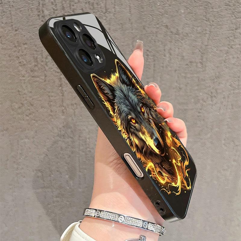 Cool Red Fierce Wolf King Graphic Tempered Glass Phone Case For iPhone 16 15 14 13 12 11 17 Pro Max 16E 7 8 Plus XR XS X Cover