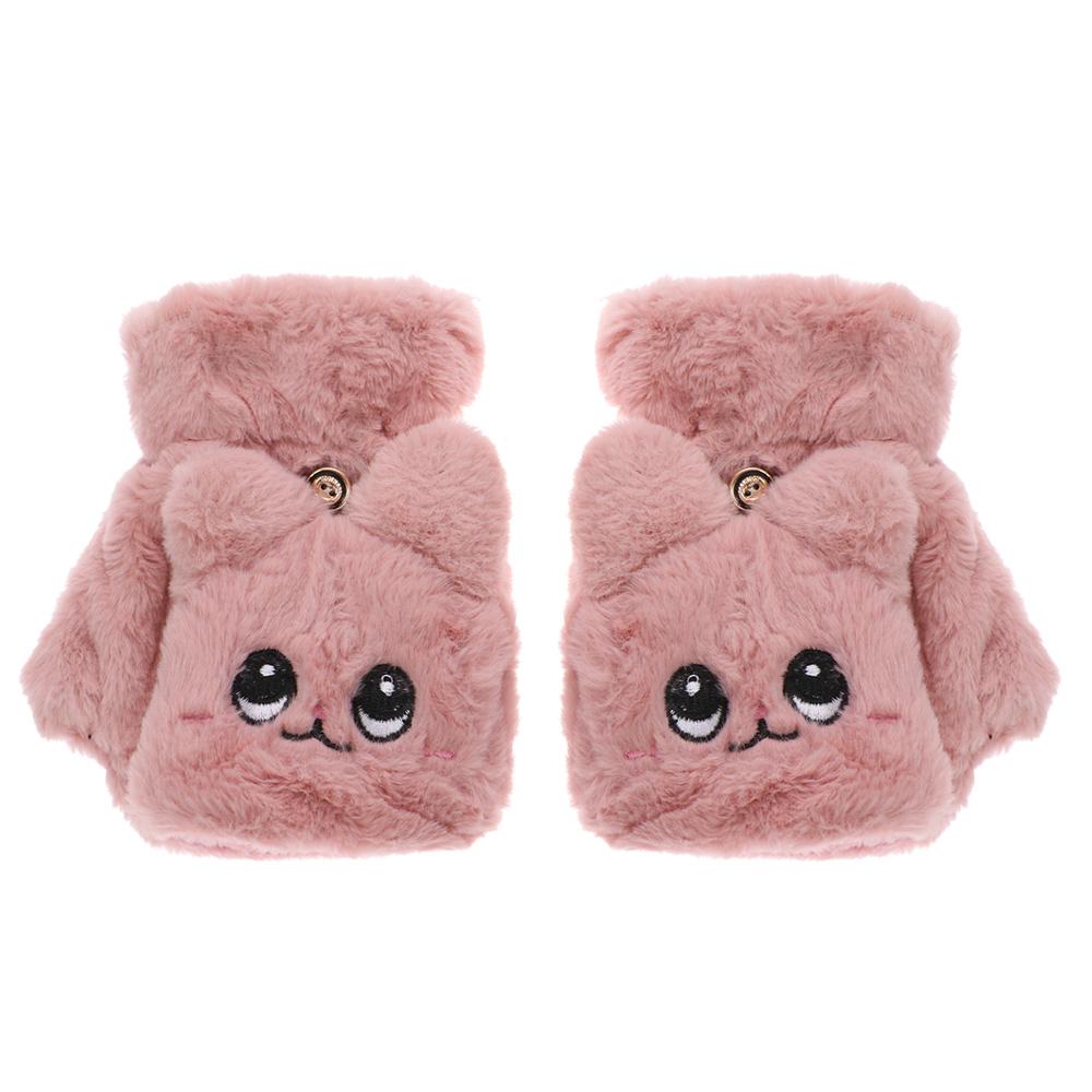 Winter Touch screen Gloves Cute Cat Half finger Faux Rabbit Hair Gloves Plush Thick Warm Mittens