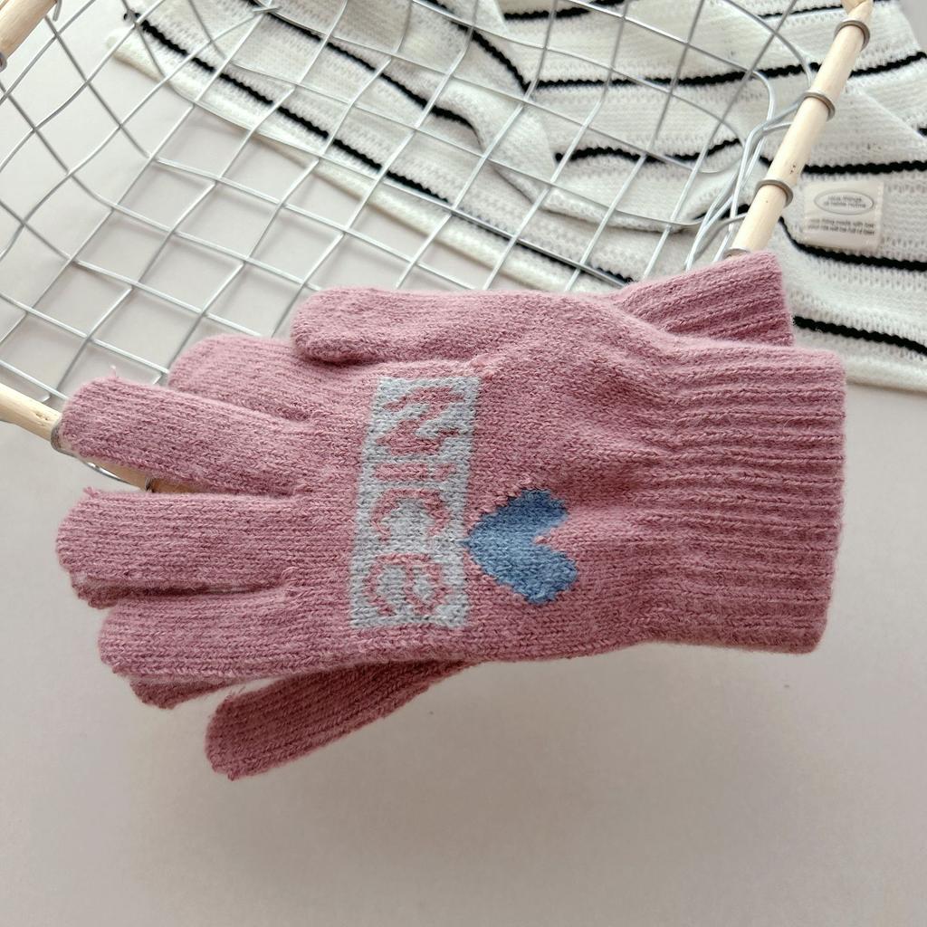 New Autumn and Winter Warm Imitation Cashmere Five Finger Touch Screen Anti Cold Sports Women's Cute Warm Keeping Cartoon Gloves