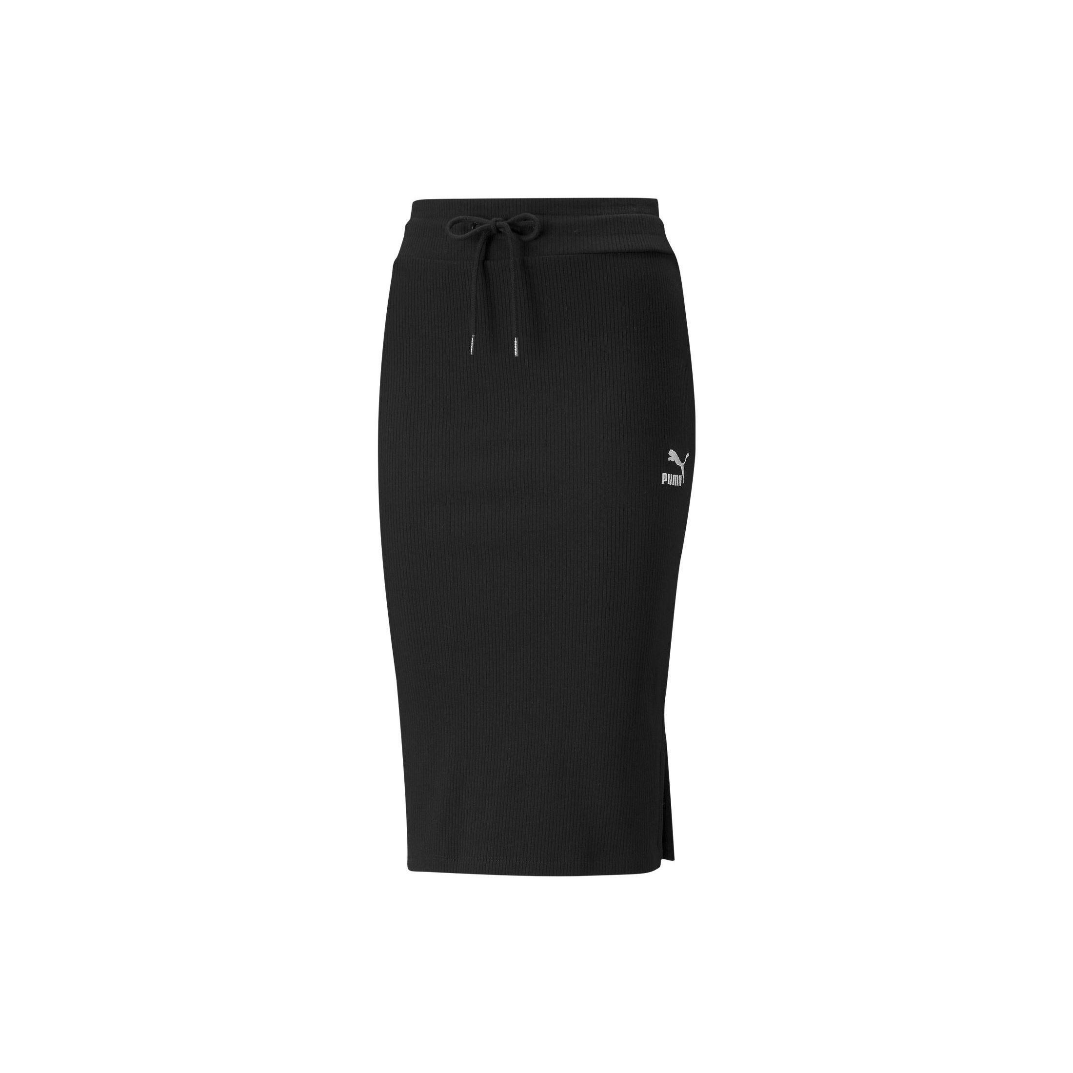 Puma Solid Color Logo Print Drawstring Side-Slit Midi Skirt XS