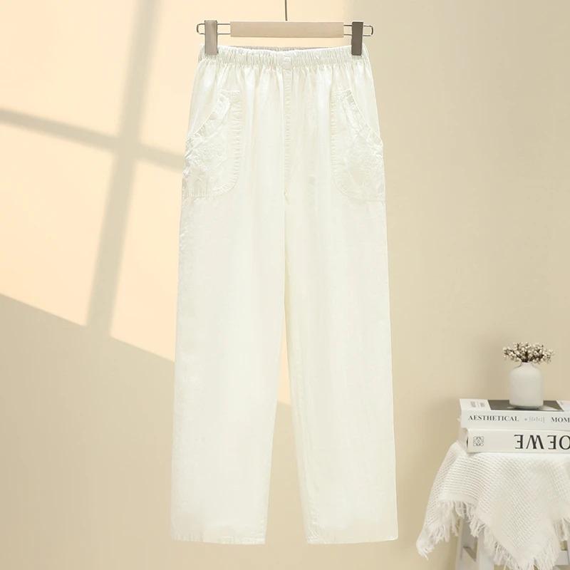 Summer Embroidery Women's Pants Stretch Casual Waist Office Outdoor Pant Breathable Cool Clothing