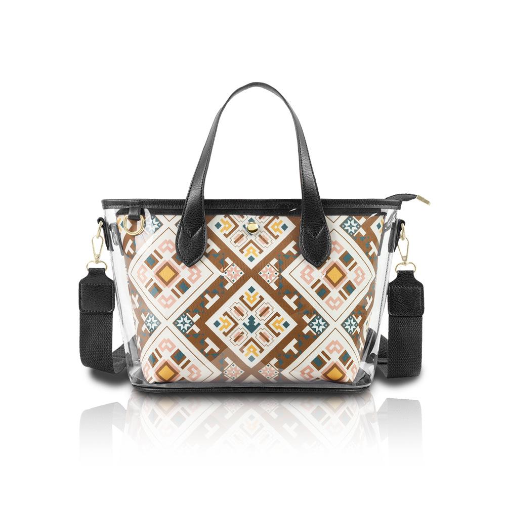 Ethnic Style Guangxi Zhuang Brocade Bag, PU Tote Bag, Pvc Transparent Waterproof Women's Crossbody Bag, Detachable Mother Bag