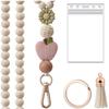 Teacher Lanyard with ID Holder Wood Beaded Lanyards for ID Badges Keys Retractable Keychain Lanyard for Teachers Nurses Students Lightweight D