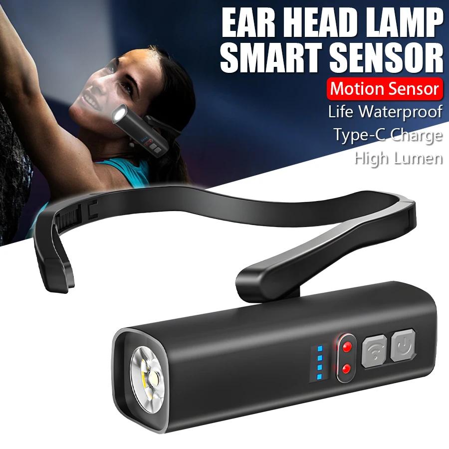 New Sensor Headlamp Rechargeable Led Flashlight Ear Headlight with Magnet Headtorch Outdoor Waterproof Camping Fishing Lantern