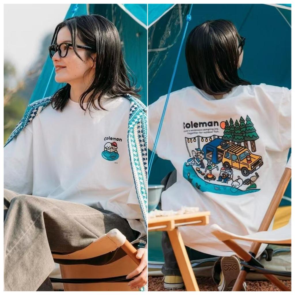 Korean Highend Brand Coleman Mens and Womens 2025 Summer New Fashion Moto Vacation Pure Cotton Round Neck Shortsleeved Top