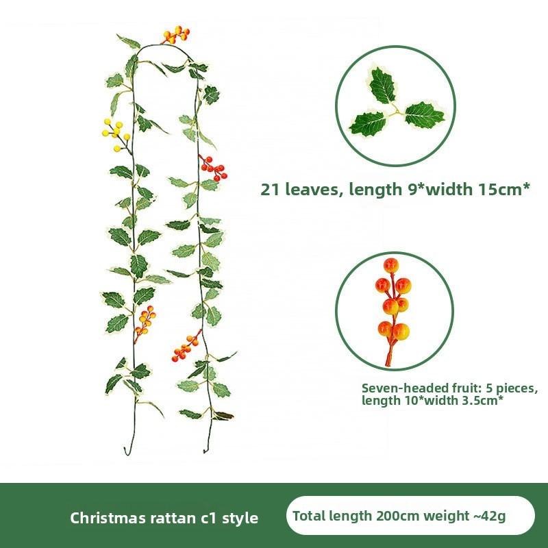 Christmas Simulation Red Fruit Vine With Artificial Pine Needles For Holiday Home Decor