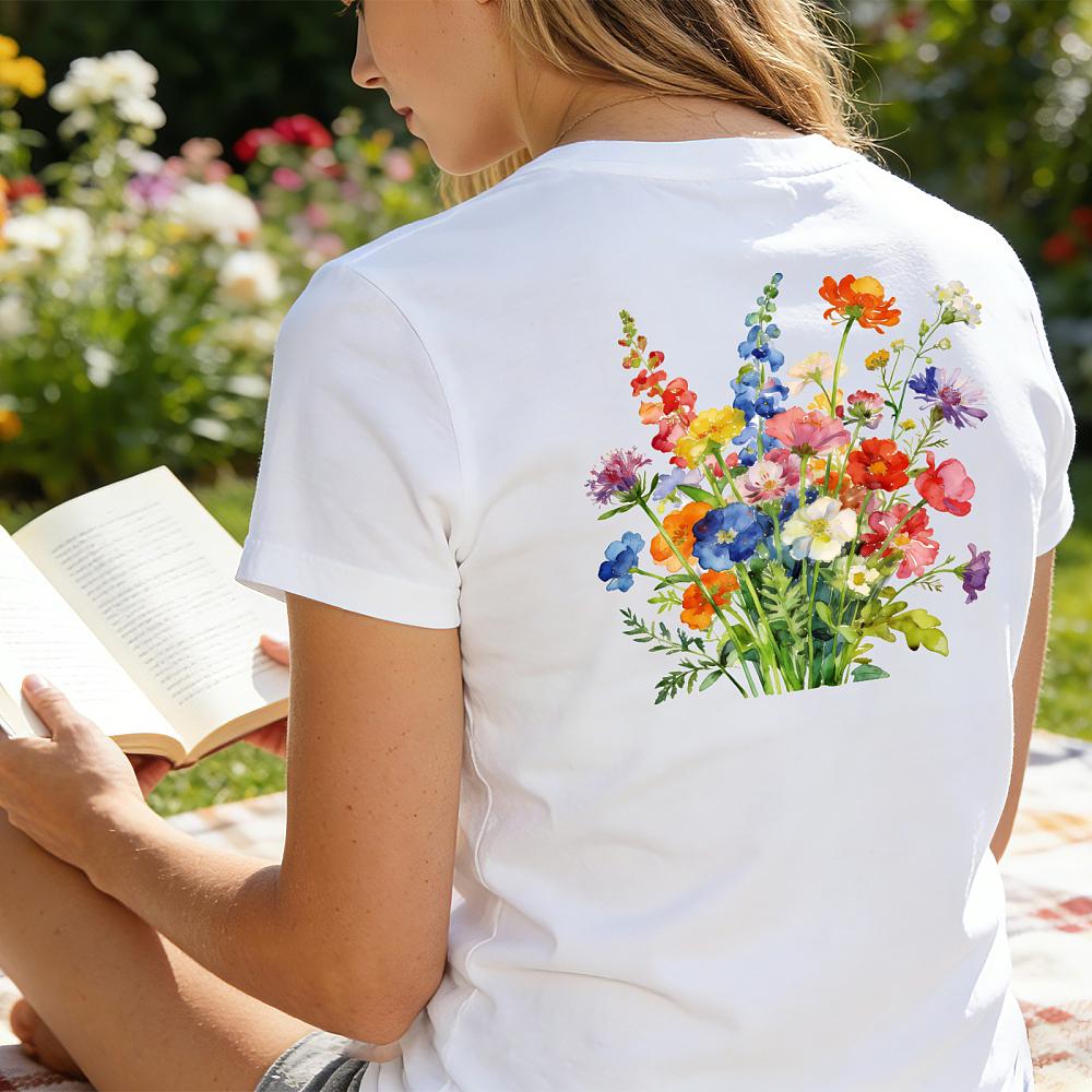 8Pcs 8 Styles Plastic Heat Transfer Film Logo Stickers Set for DIY T-Shirt Flower 195~199x170~197mm 1pc/style