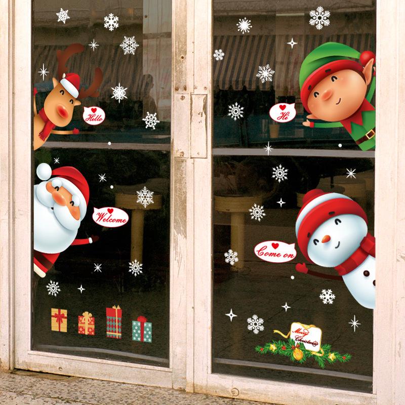 Cartoon Christmas Stickers Window Showcase Removable Santa Clause Snowman Home Decor Decal Adhesive