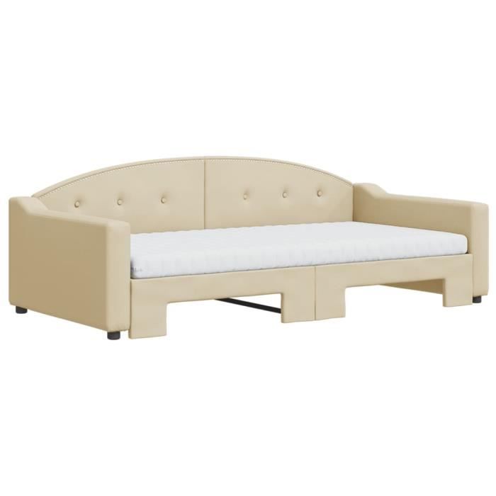 VidaXL Daybed with Trundle and Mattress Cream 100x200 Cm Fabric 3197557