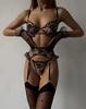 2023 Hot Selling Black Sexy Lingerie Set Women Sex Underwear 3 Piece Set Lasce Embroidery Seduce Sexy Lingerie