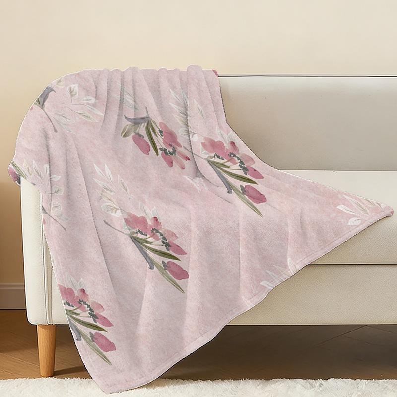 Soft Skin-friendly Hemmed Fleece Blanket, Floral Design Warm Couch Throw, Home Sofa Cover for Halloween & Christmas