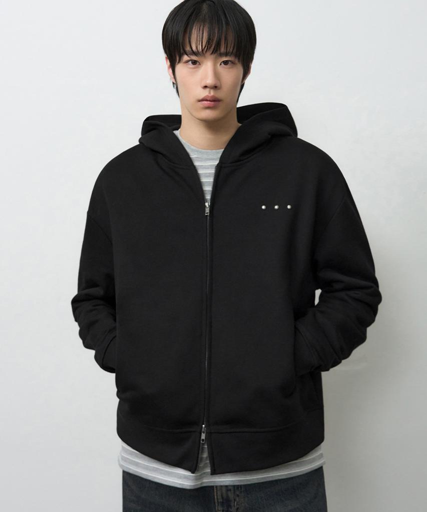 Draw Fit Rivet Point Crop Zip-Up Hoodie [Black]