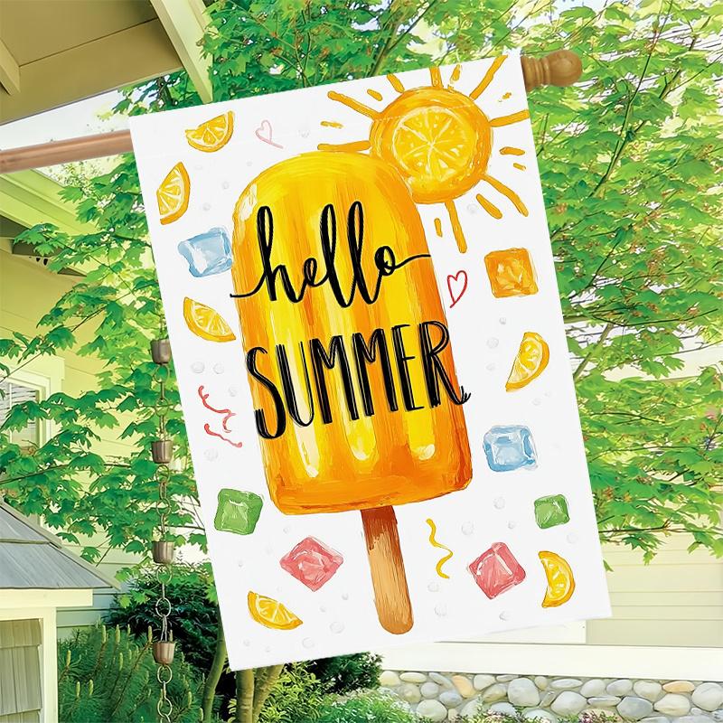 1pc Welcome Summer Garden Flag Popsicle Garden Courtyard 3-28X40 Inch Garden Decoration Double S, Home Decoration, Yard Decoration, Outdoor Decoration