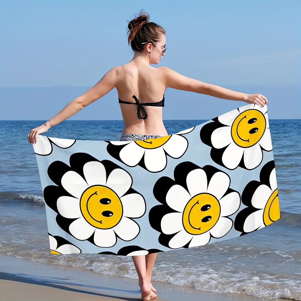 Trendy Daisy Design Beach Towel, Ultra Soft Quick Dry Lightweight Super Absorbent Durable for Swimming Bathing Camping