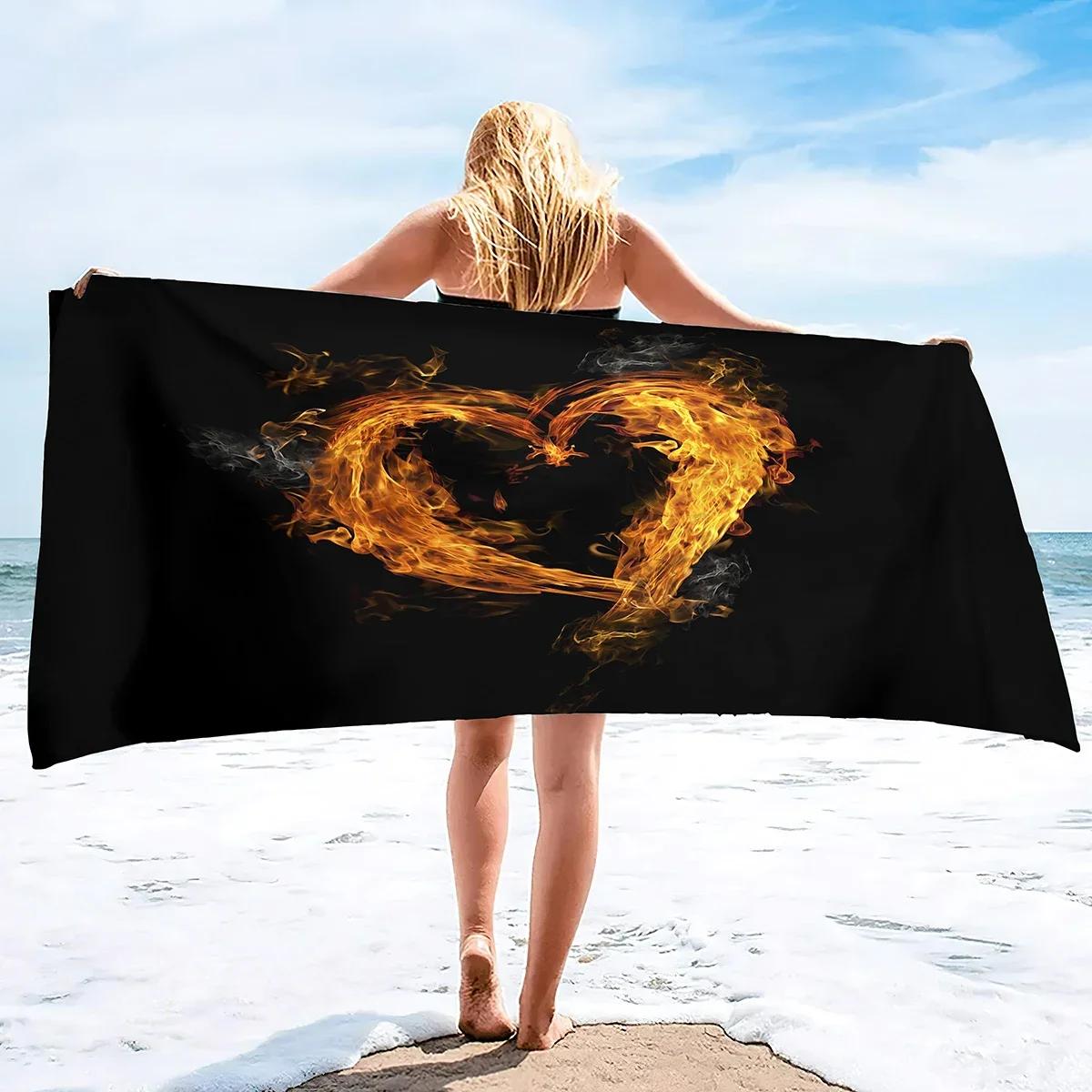 

Valentines Day Beach Towel,Microfiber Pink Fire Bath Towel Oversized,Water Absorbent Towels for Bathroom,Love Heart Bath Towels W30*H60(CM)