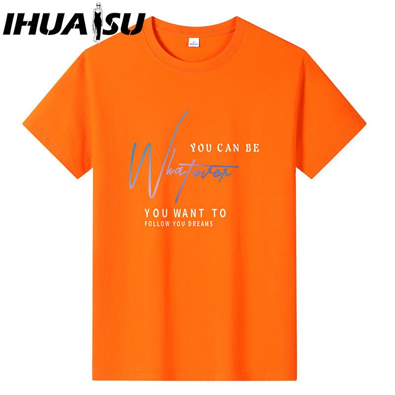 IHUASU Kortermet t-skjorte i bomull for menn mote løs halvermet skjorte med trykt medfølende skjorte