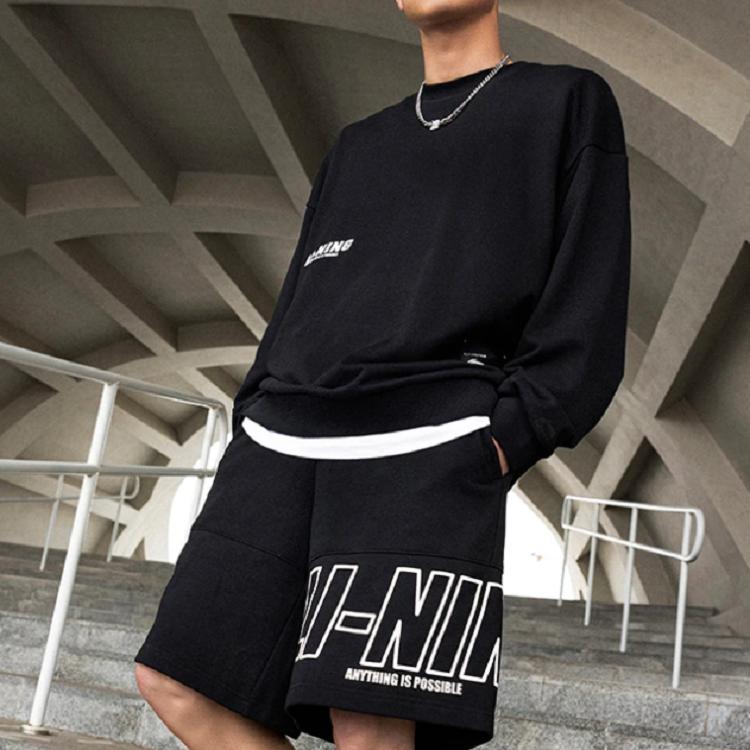 Li-Ning Letter Logo Print Crew Neck Sweatshirt Men Tops Black AWDT683-2