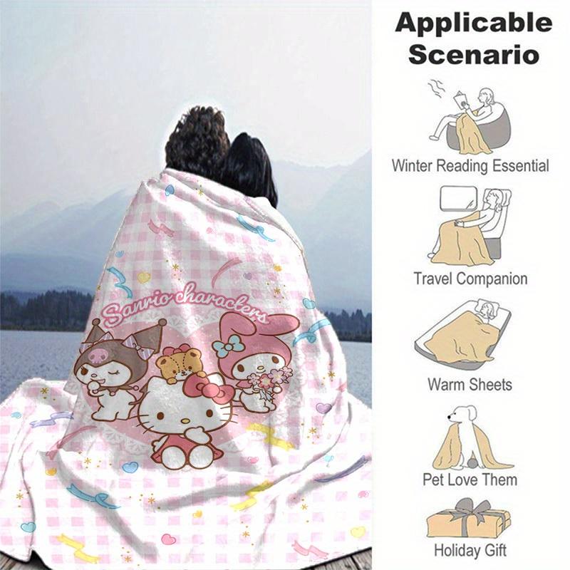 1pc, Sanrio Characters Home Decor Flannel Blanket: Perfect Gift for Bedroom, Living Room, Travel, Camping, Car, Beach, Office Nap, Ideal Sofa Throw, O