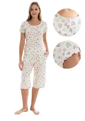 Women's Pajamas L Viscose Short Sleeve Pants 3/4 Soft Nice Delicate