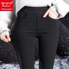 Women's Black Fleece-Lined Leggings - Thick, High Waist, Elastic Waistband, Slim Fit, Perfect for Autumn and Winter.