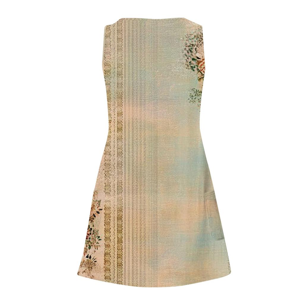 Damen Sommerkleid, lässig, quadratischer Ausschnitt, Blumendruck, ärmellos, mit Taschen