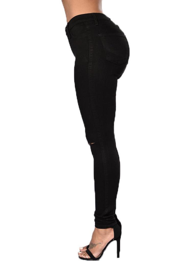 2024 Trendy Women's Ripped Denim Pencil Pants - European & American Style, Hip-Hugging Design